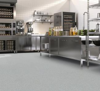 A commercial kitchen with taraflex ultra flooring