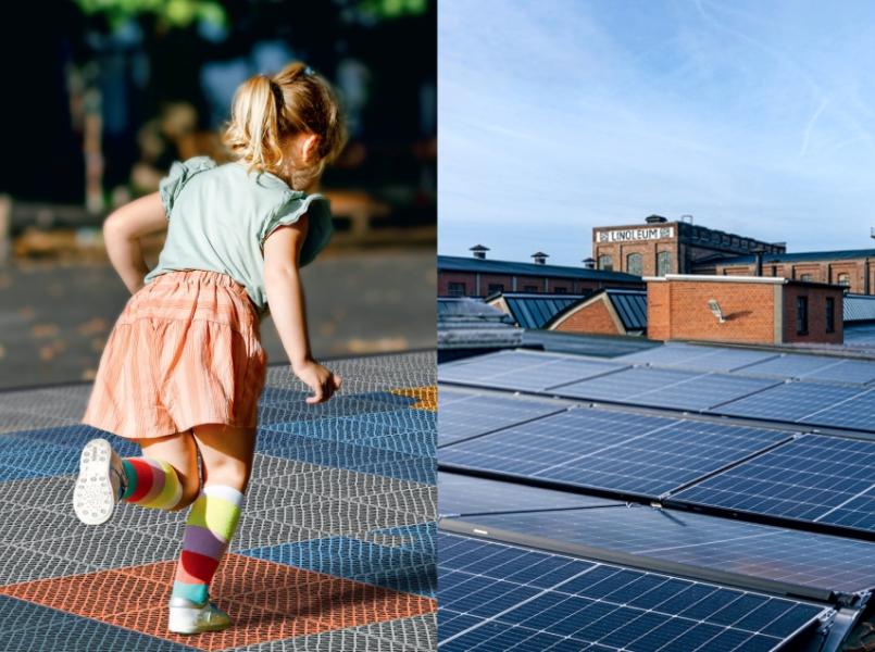 young girl and solar panels