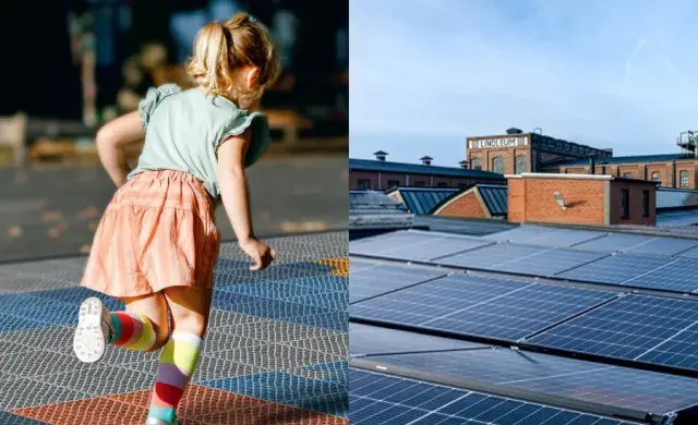 young girl and solar panels